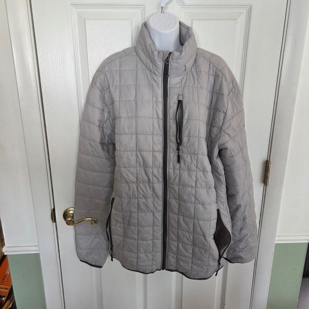 Cutter & Buck L Mens Rainier PrimaLoft Puffer Jacket Light Grey Stowaway Hood